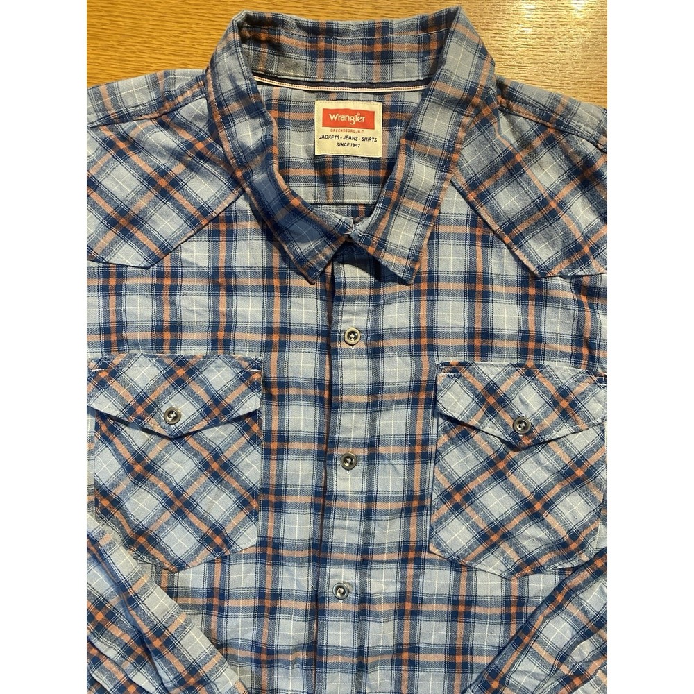 Wrangler Shirt‎ Mens 3XL Blue Red Plaid Tartan Flannel Flex Comfort Western EUC